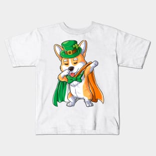 Dabbing Corgi St Patricks Day Boys Leprechaun Irish Kids T-Shirt